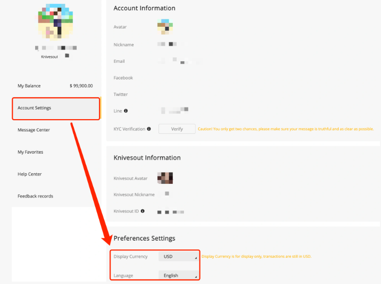 Preferences settings